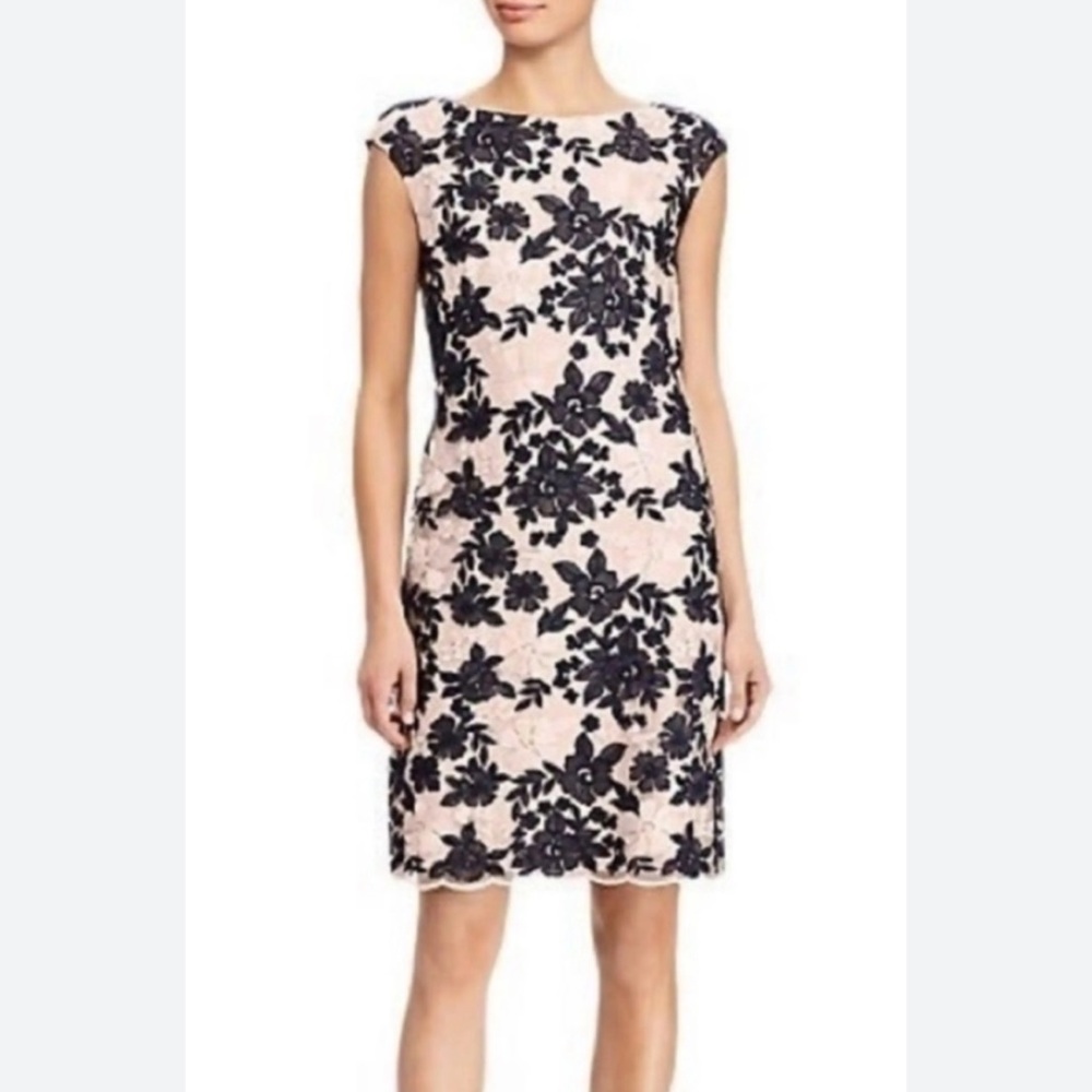 Ralph Lauren Navy and Blush Floral Midi Dress in Size 18